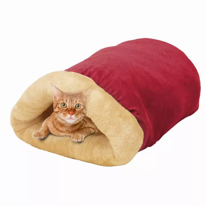 GOOPAWS 4 in 1 Self Warming Burrow Cat Bed, Pet Hideway Sleeping Cuddle Cave