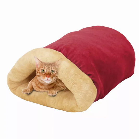 GOOPAWS 4 in 1 Self Warming Burrow Cat Bed, Pet Hideway Sleeping Cuddle Cave