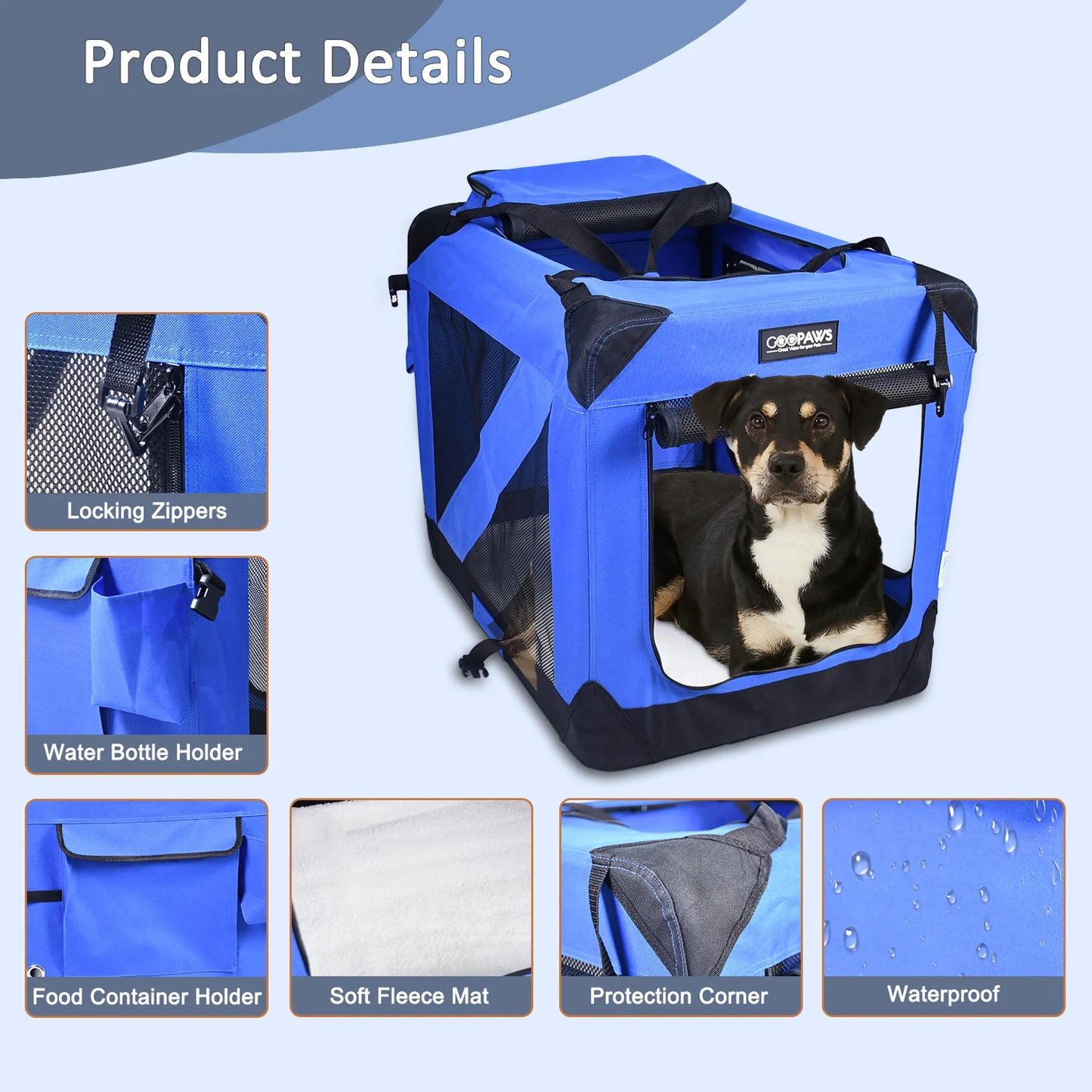 JESPET Soft Pet Crates Kennel, 3 Door Soft Sided Folding Travel Pet Carrier