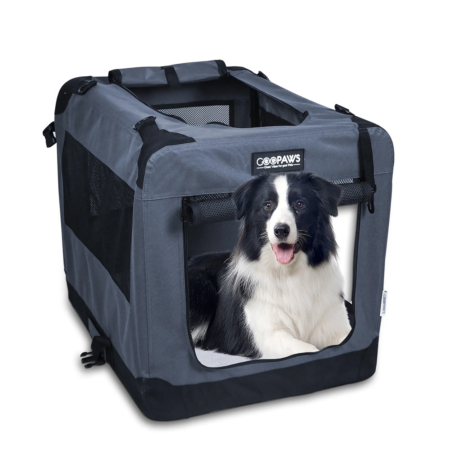 JESPET Soft Pet Crates Kennel, 3 Door Soft Sided Folding Travel Pet Carrier