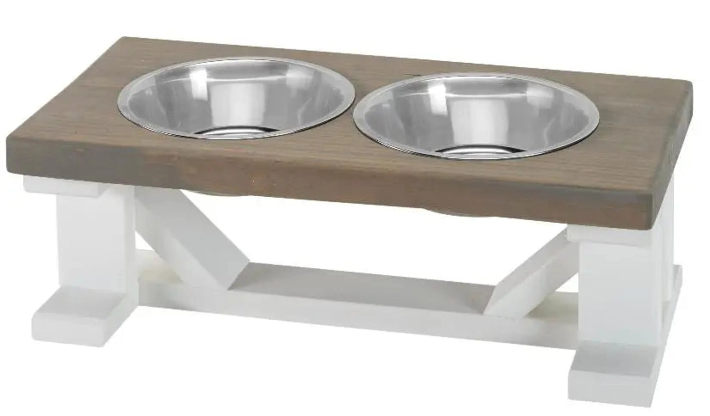 Farmhouse 2-Bowl Elevated Dog Feeder Chestnut Medium, Black Base