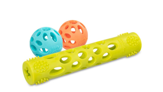 Totally Pooched Huff'n Puff 3pc, Two Ball & Stick Set, Rubber, Assorted