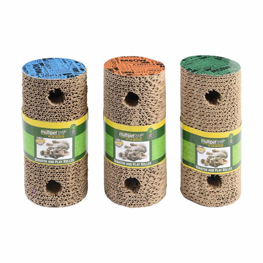 Multipet Cardboard Scratcher Roller Cat Toy Assorted Colors 7.5"