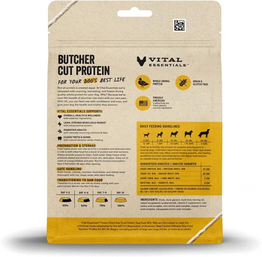 Vital Essentials(R) Freeze-Dried Raw Duck Entree Cat Food Mini Nibs,